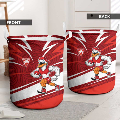 Sydney Swans Australian Football Laundry Basket Swans Mascot Art With Indigenous Pattern Art