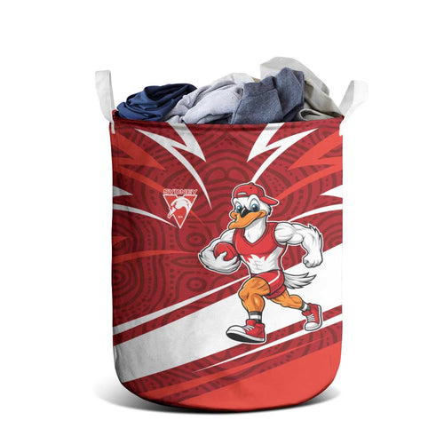 Sydney Swans Australian Football Laundry Basket Swans Mascot Art With Indigenous Pattern Art