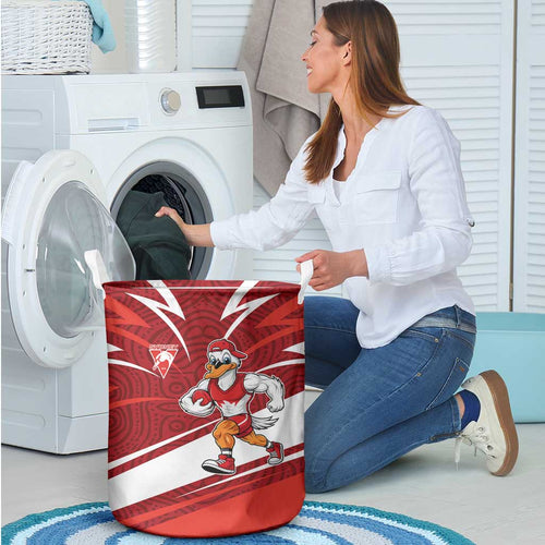 Sydney Swans Australian Football Laundry Basket Swans Mascot Art With Indigenous Pattern Art