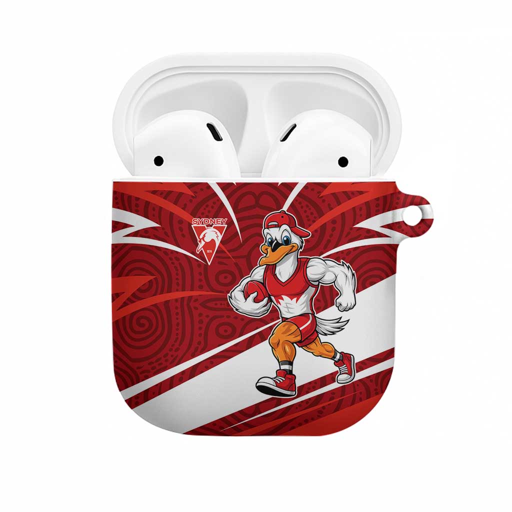 Sydney Swans Australian Football AirPods Case Swans Mascot Art With Indigenous Pattern Art