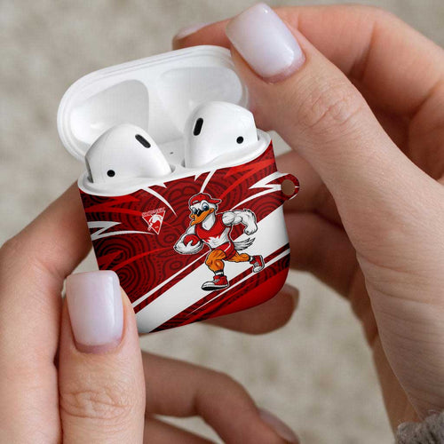 Sydney Swans Australian Football AirPods Case Swans Mascot Art With Indigenous Pattern Art
