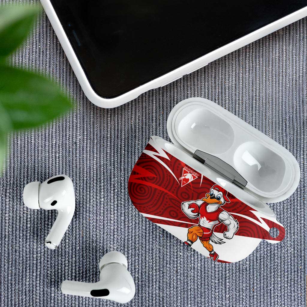Sydney Swans Australian Football AirPods Case Swans Mascot Art With Indigenous Pattern Art