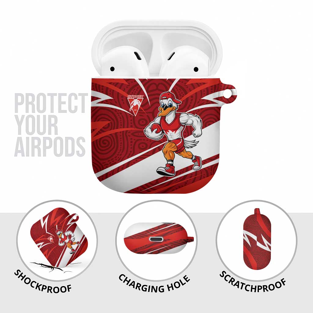 Sydney Swans Australian Football AirPods Case Swans Mascot Art With Indigenous Pattern Art