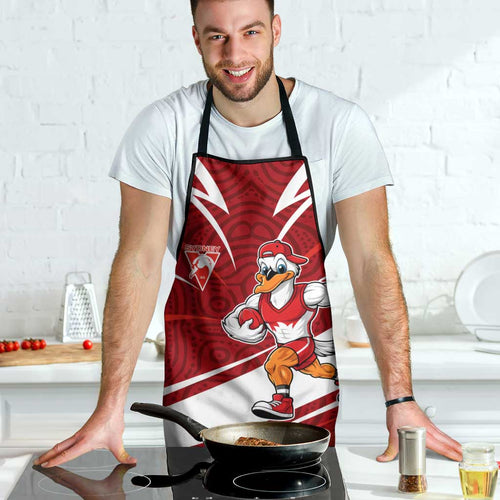 Sydney Swans Australian Football Apron Swans Mascot Art With Indigenous Pattern Art