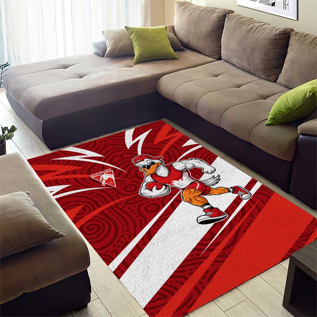 Sydney Swans Australian Football Area Rug Swans Mascot Art With Indigenous Pattern Art