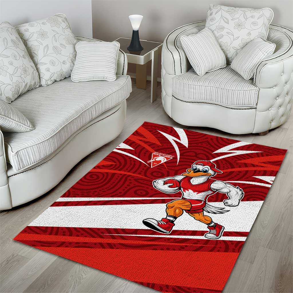 Sydney Swans Australian Football Area Rug Swans Mascot Art With Indigenous Pattern Art