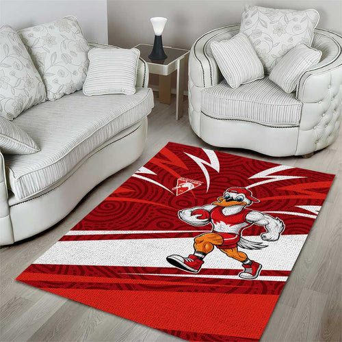 Sydney Swans Australian Football Area Rug Swans Mascot Art With Indigenous Pattern Art
