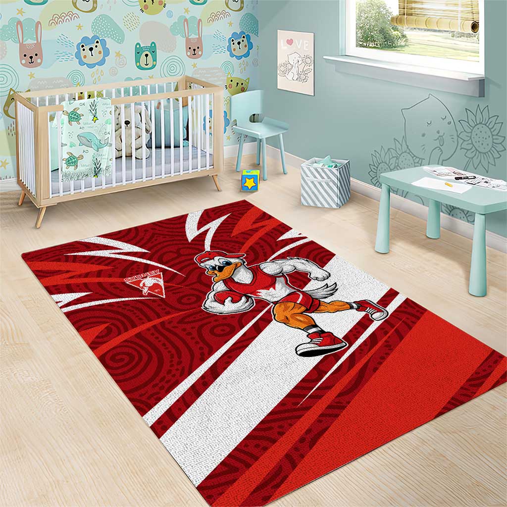 Sydney Swans Australian Football Area Rug Swans Mascot Art With Indigenous Pattern Art