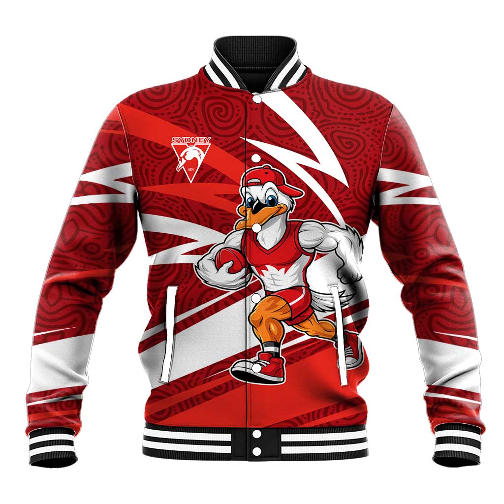 Sydney Swans Australian Football Baseball Jacket Swans Mascot Art With Indigenous Pattern Art