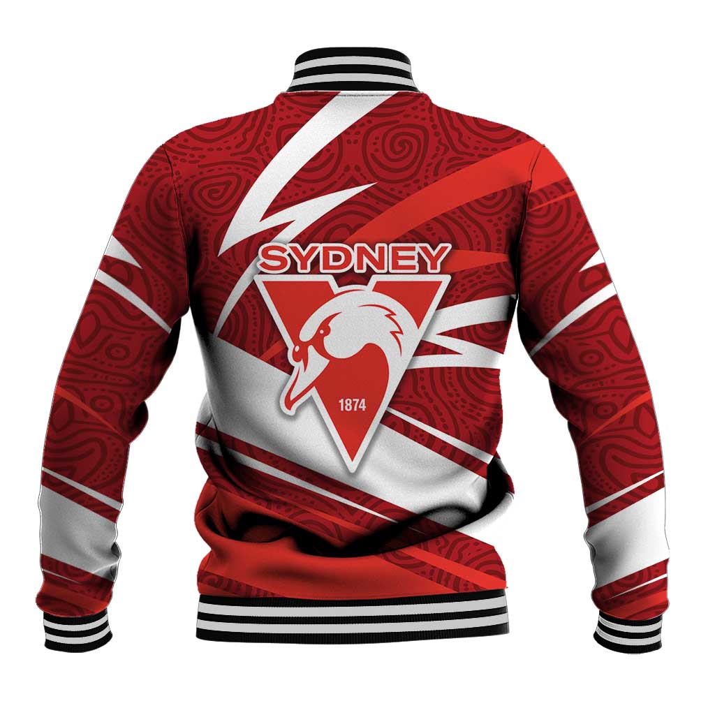 Sydney Swans Australian Football Baseball Jacket Swans Mascot Art With Indigenous Pattern Art