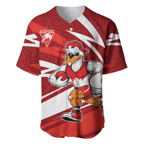 Sydney Swans Australian Football Baseball Jersey Swans Mascot Art With Indigenous Pattern Art