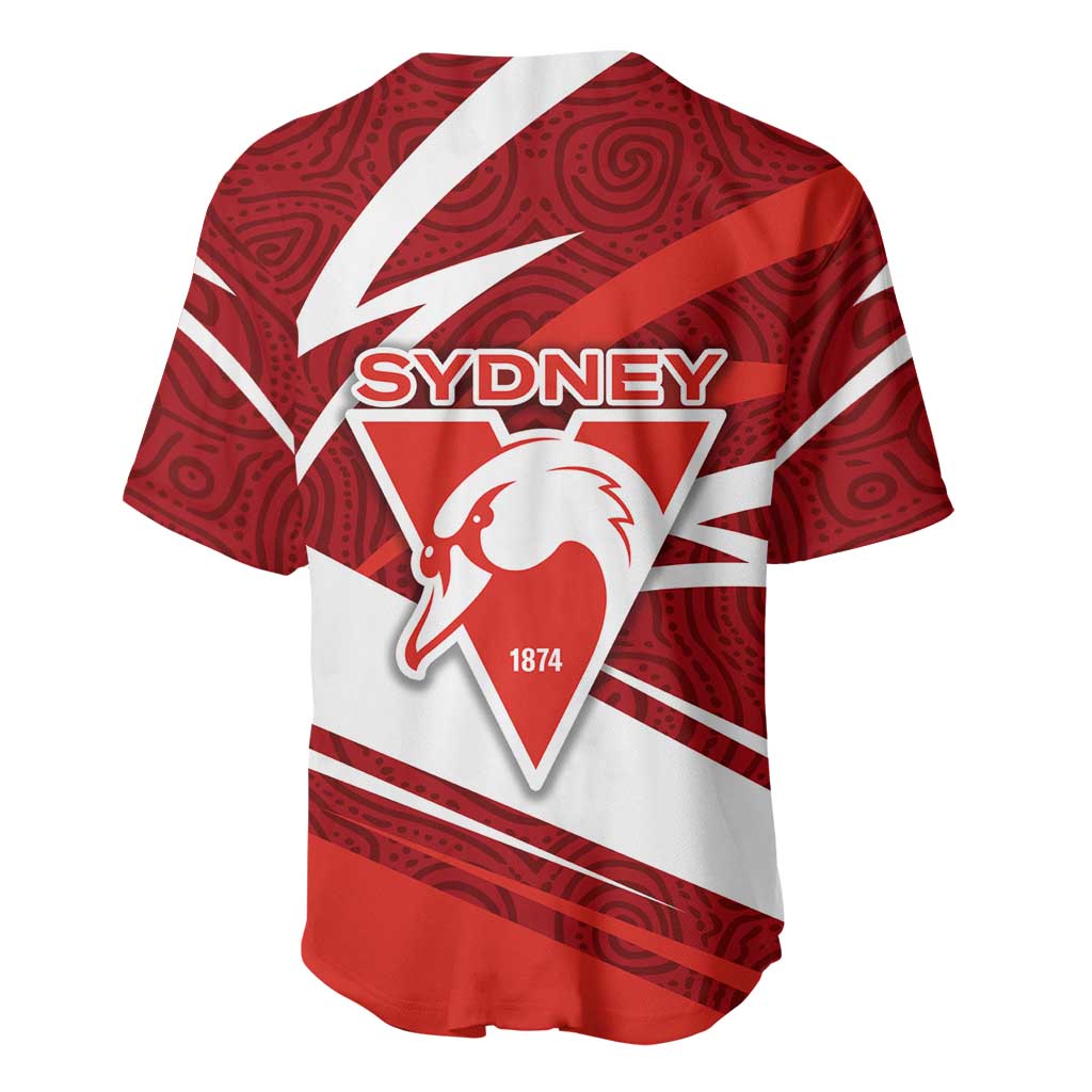 Sydney Swans Australian Football Baseball Jersey Swans Mascot Art With Indigenous Pattern Art