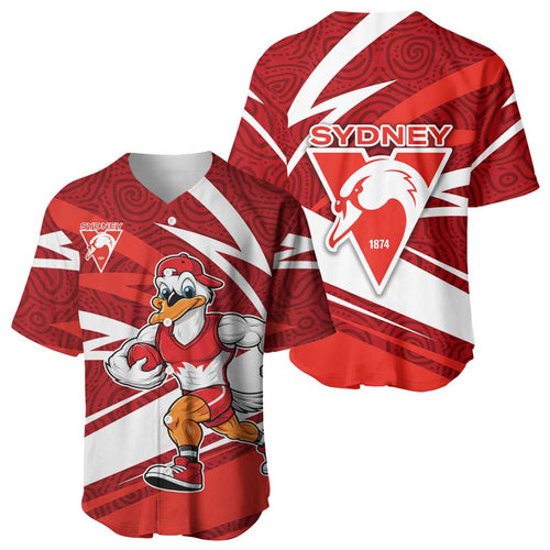 Sydney Swans Australian Football Baseball Jersey Swans Mascot Art With Indigenous Pattern Art