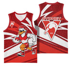 Sydney Swans Australian Football Basketball Jersey Swans Mascot Art With Indigenous Pattern Art