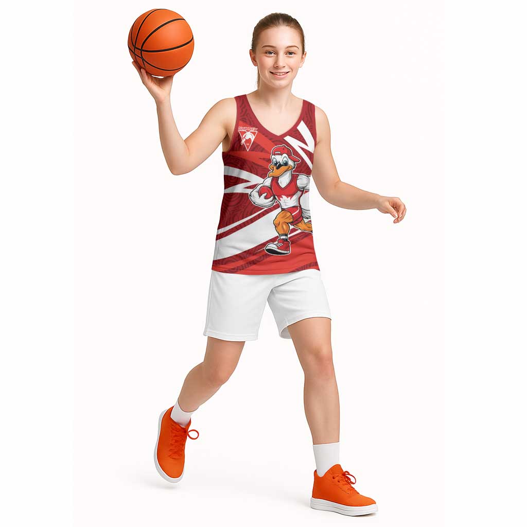 Sydney Swans Australian Football Basketball Jersey Swans Mascot Art With Indigenous Pattern Art