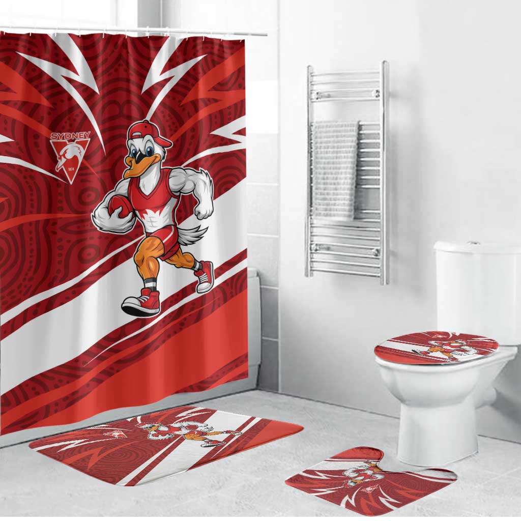 Sydney Swans Australian Football Bathroom Set Swans Mascot Art With Indigenous Pattern Art