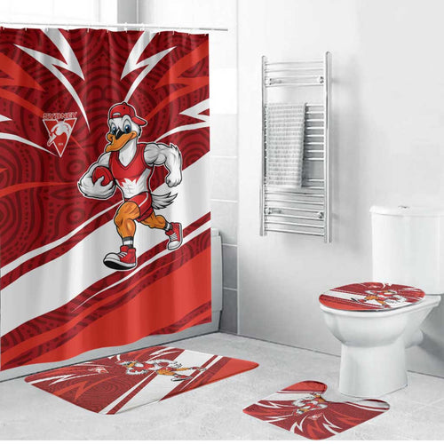 Sydney Swans Australian Football Bathroom Set Swans Mascot Art With Indigenous Pattern Art