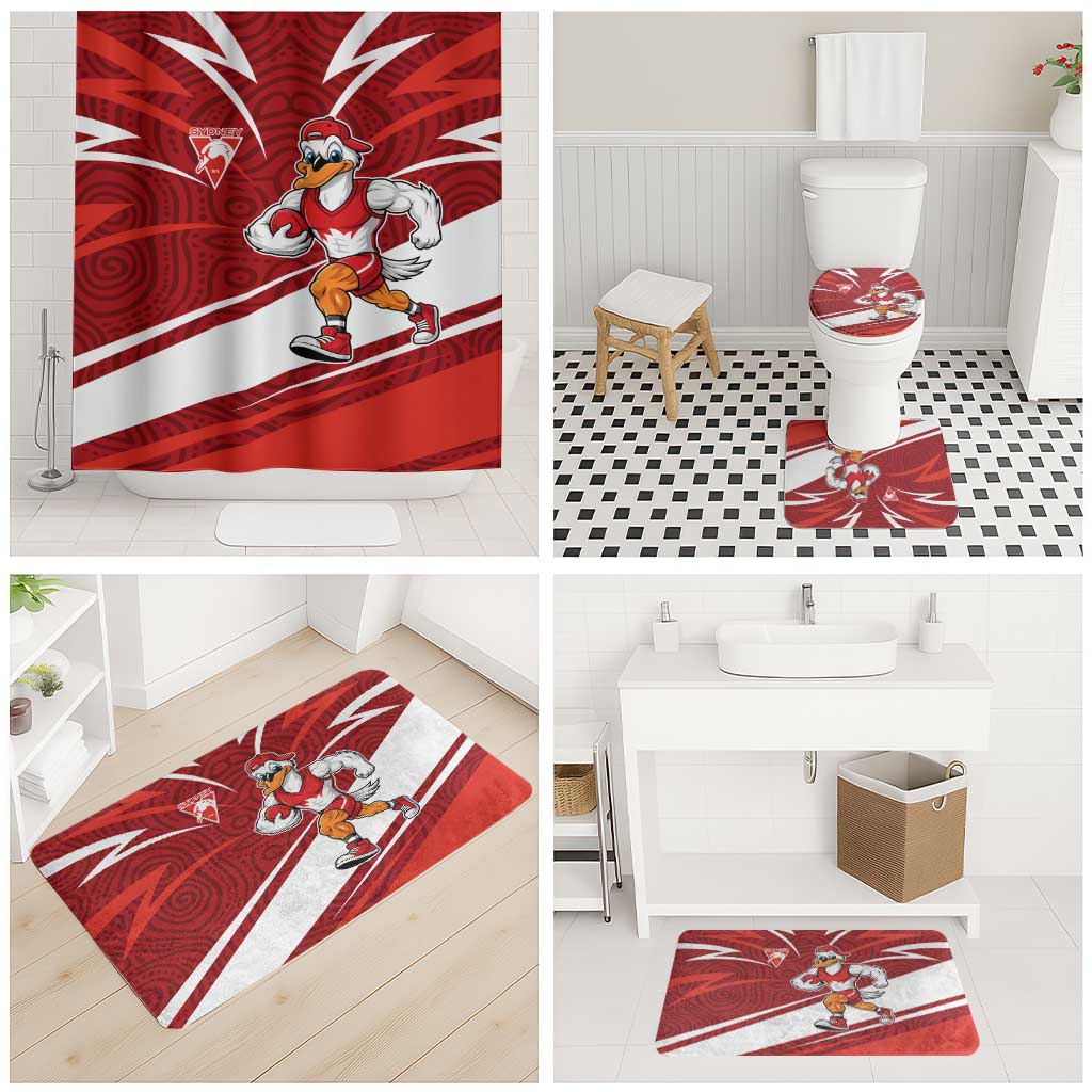 Sydney Swans Australian Football Bathroom Set Swans Mascot Art With Indigenous Pattern Art
