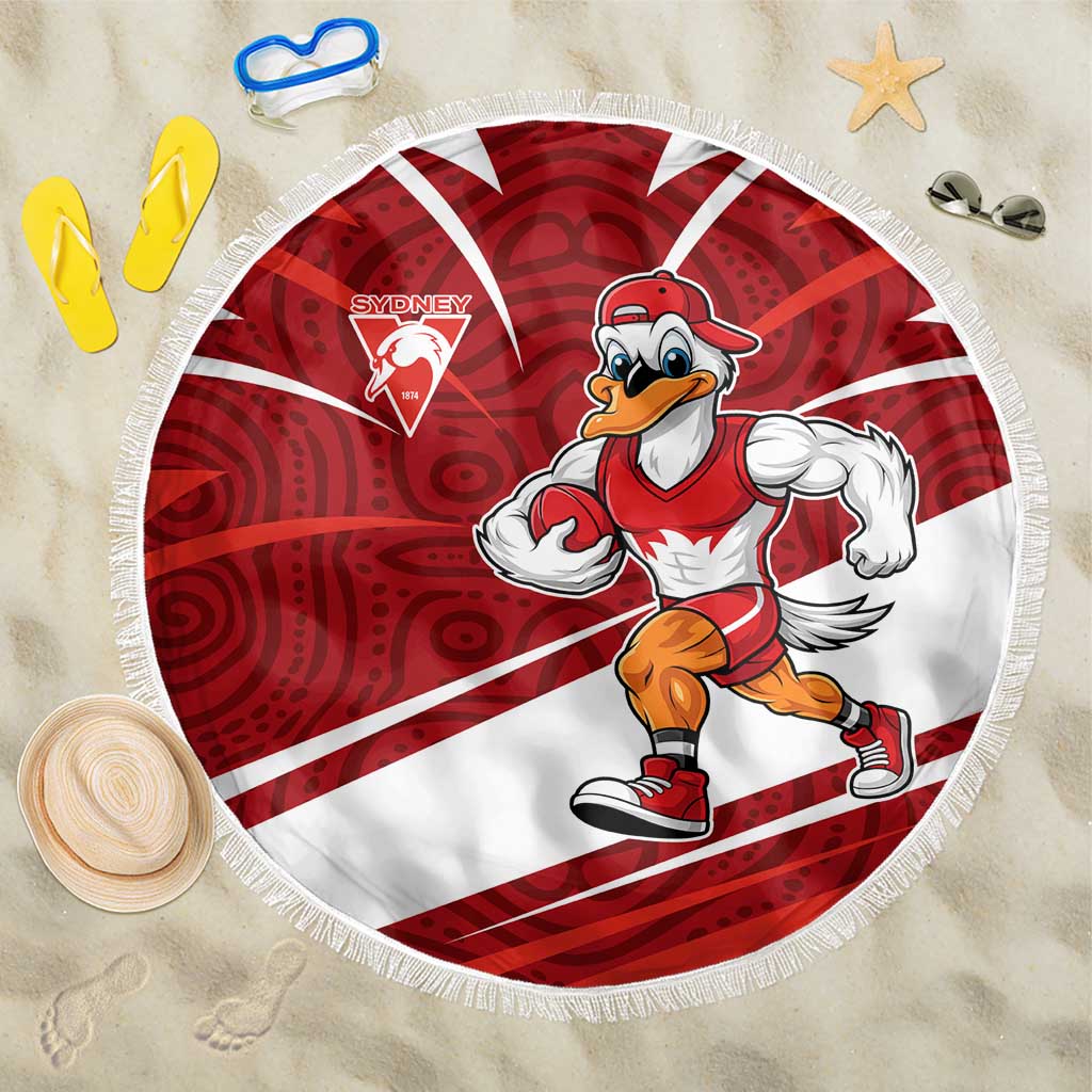 Sydney Swans Australian Football Beach Blanket Swans Mascot Art With Indigenous Pattern Art