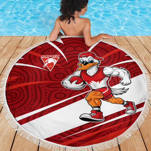 Sydney Swans Australian Football Beach Blanket Swans Mascot Art With Indigenous Pattern Art