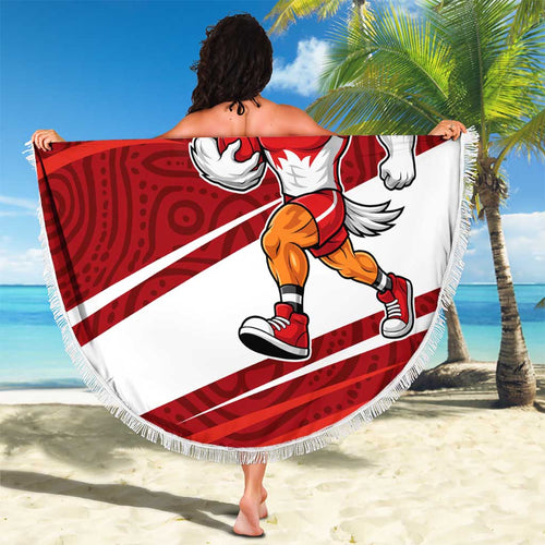 Sydney Swans Australian Football Beach Blanket Swans Mascot Art With Indigenous Pattern Art