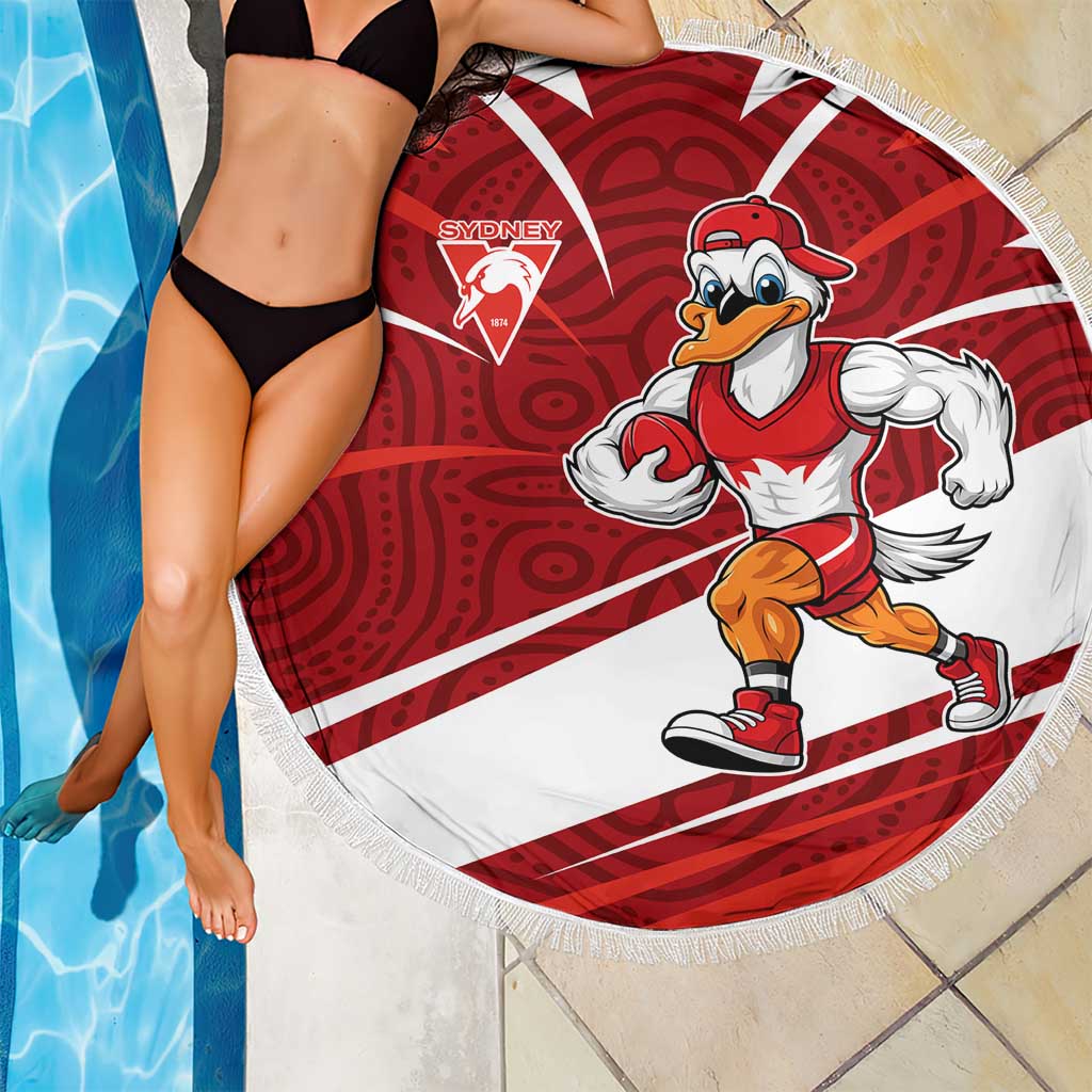 Sydney Swans Australian Football Beach Blanket Swans Mascot Art With Indigenous Pattern Art