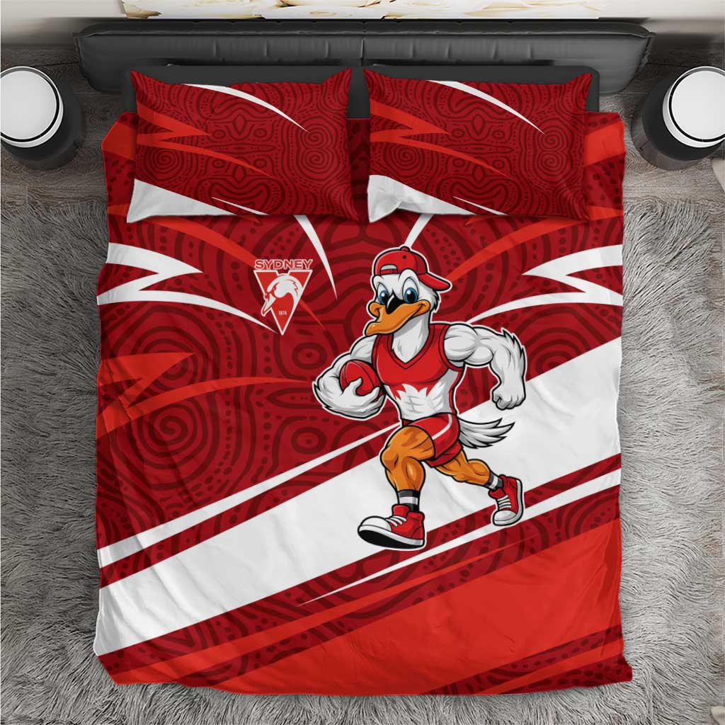 Sydney Swans Australian Football Bedding Set Swans Mascot Art With Indigenous Pattern Art