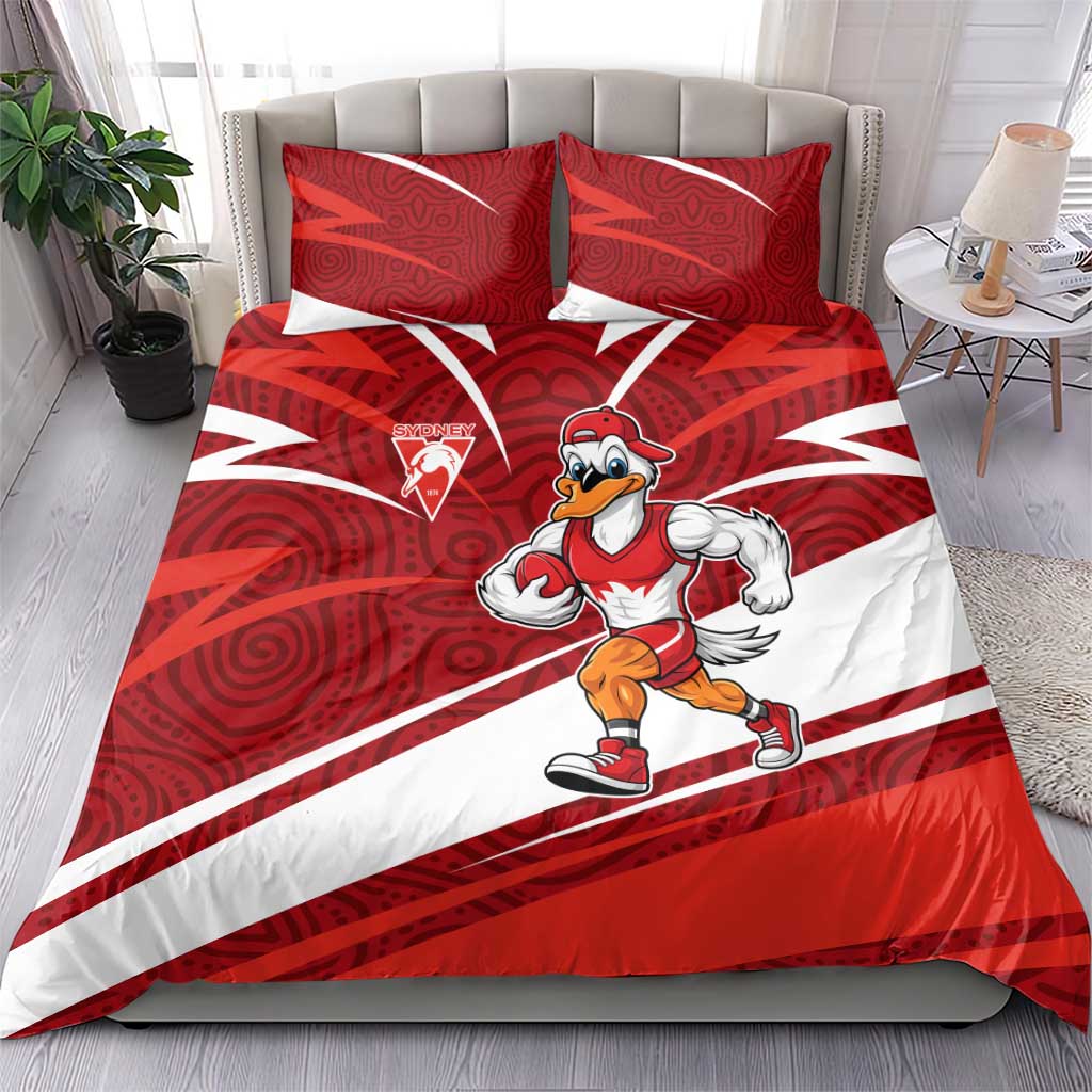 Sydney Swans Australian Football Bedding Set Swans Mascot Art With Indigenous Pattern Art