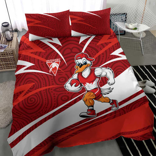 Sydney Swans Australian Football Bedding Set Swans Mascot Art With Indigenous Pattern Art