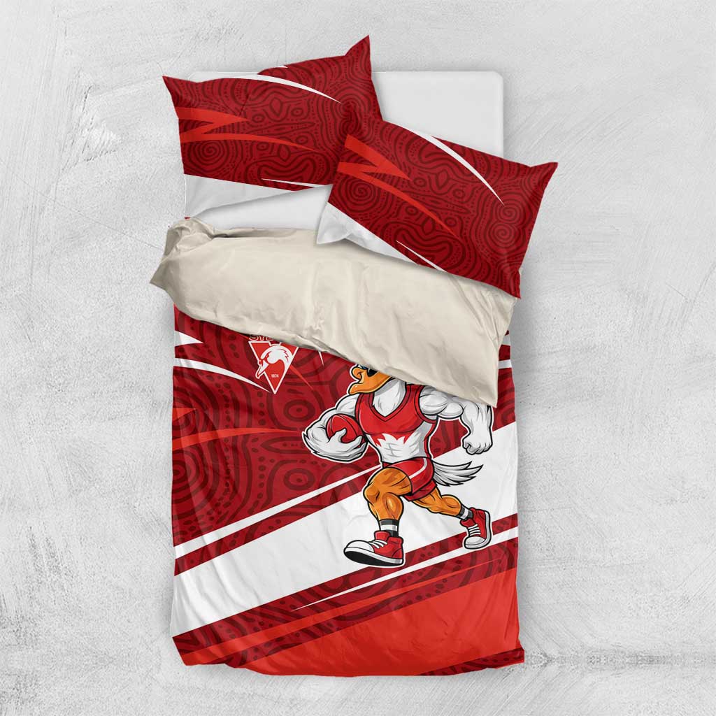 Sydney Swans Australian Football Bedding Set Swans Mascot Art With Indigenous Pattern Art