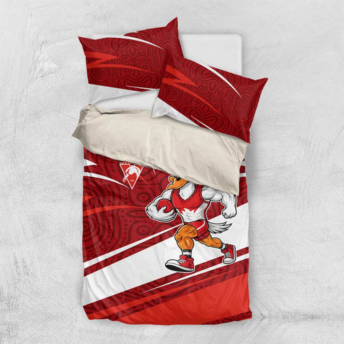 Sydney Swans Australian Football Bedding Set Swans Mascot Art With Indigenous Pattern Art
