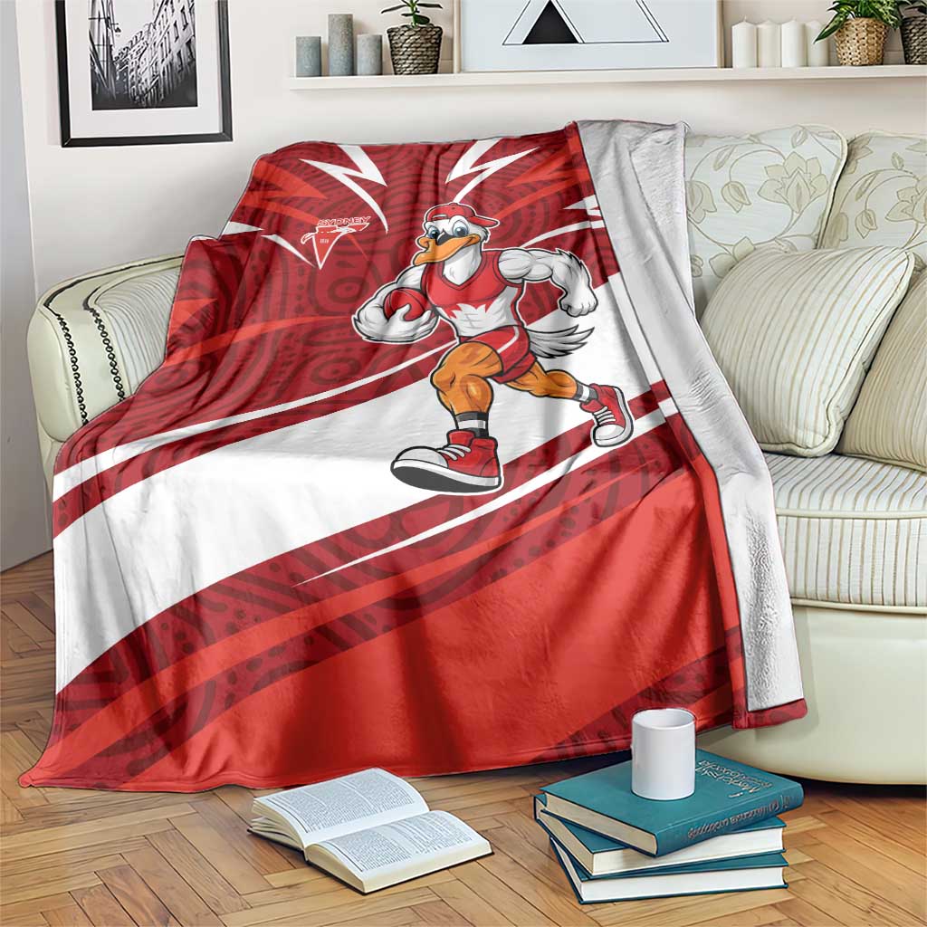 Sydney Swans Australian Football Blanket Swans Mascot Art With Indigenous Pattern Art