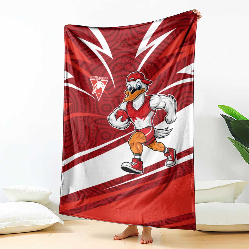 Sydney Swans Australian Football Blanket Swans Mascot Art With Indigenous Pattern Art