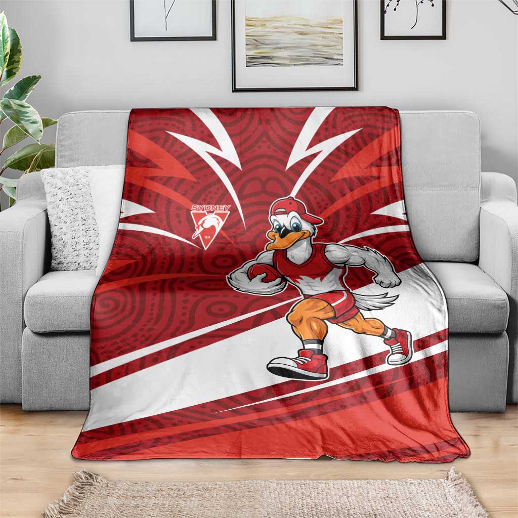 Sydney Swans Australian Football Blanket Swans Mascot Art With Indigenous Pattern Art