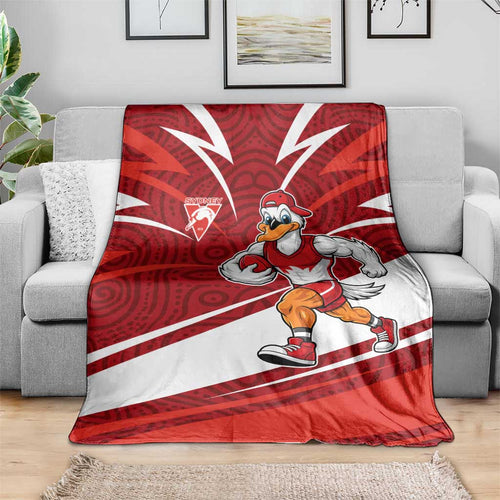 Sydney Swans Australian Football Blanket Swans Mascot Art With Indigenous Pattern Art