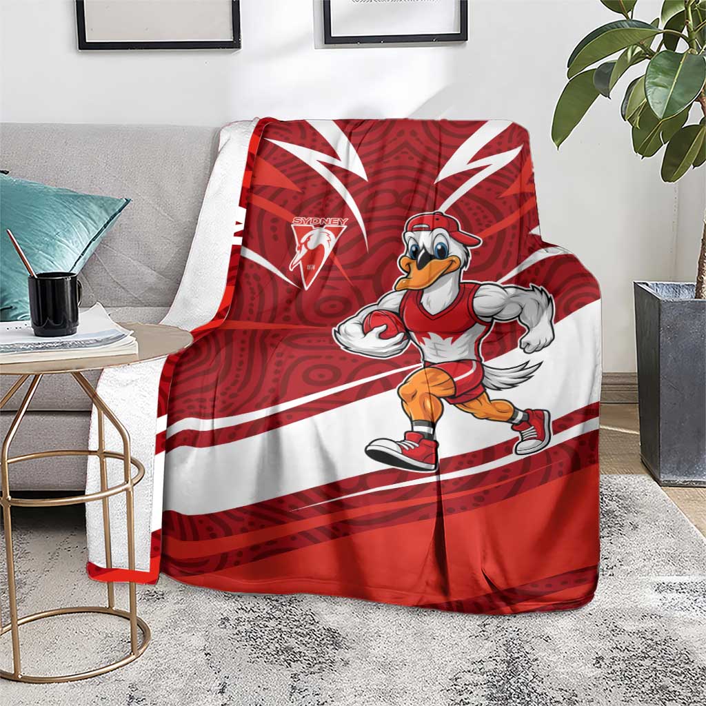 Sydney Swans Australian Football Blanket Swans Mascot Art With Indigenous Pattern Art