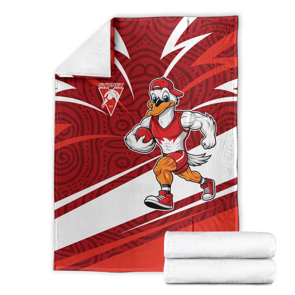 Sydney Swans Australian Football Blanket Swans Mascot Art With Indigenous Pattern Art