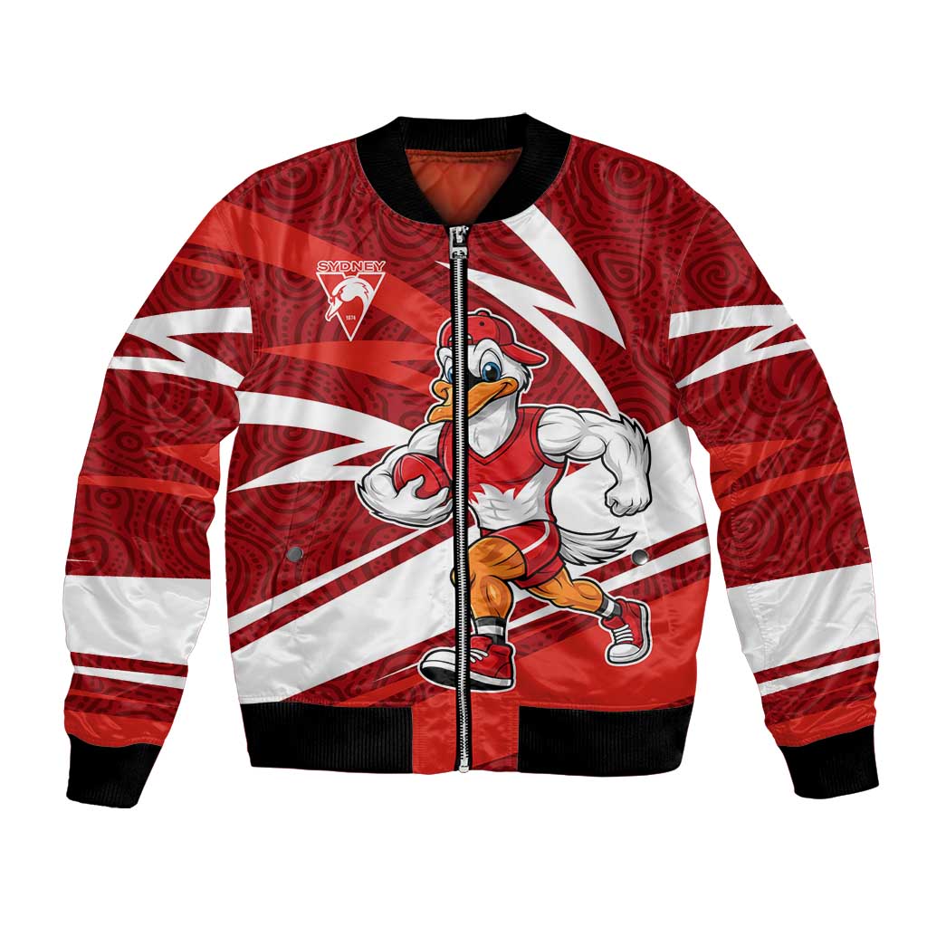 Sydney Swans Australian Football Bomber Jacket Swans Mascot Art With Indigenous Pattern Art