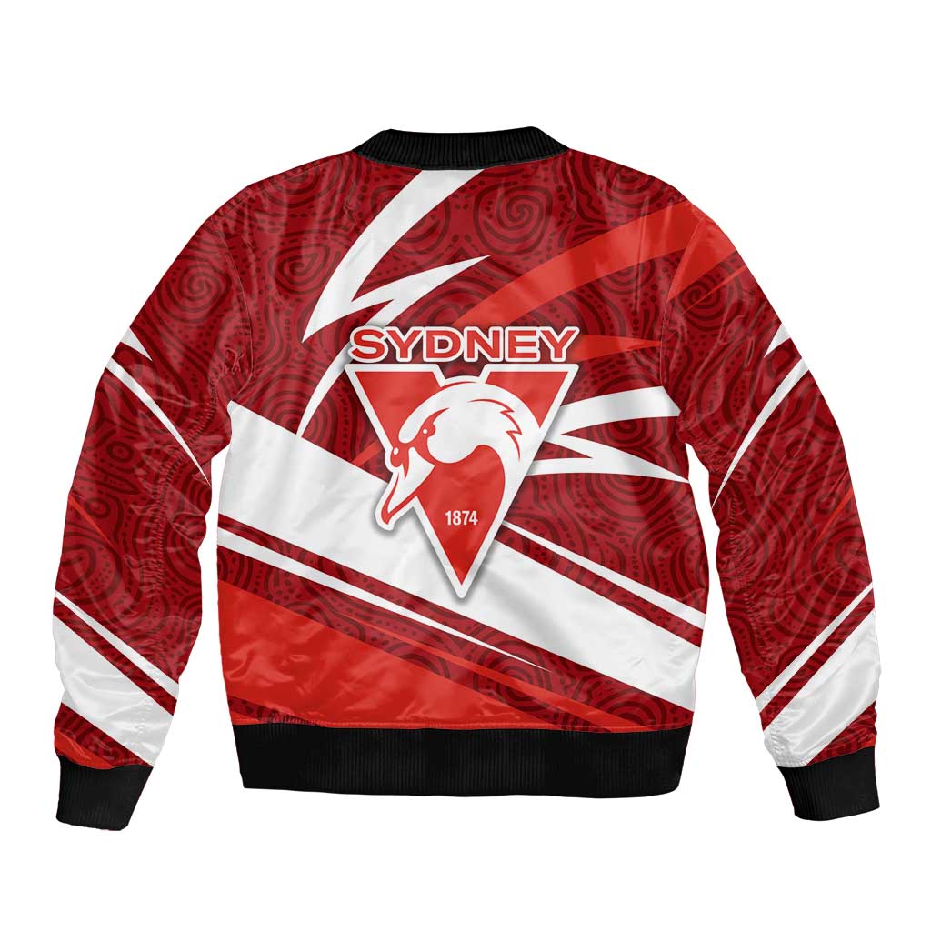Sydney Swans Australian Football Bomber Jacket Swans Mascot Art With Indigenous Pattern Art