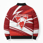 Sydney Swans Australian Football Bomber Puffer Jacket Swans Mascot Art With Indigenous Pattern Art
