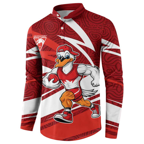 Sydney Swans Australian Football Button Sweatshirt Swans Mascot Art With Indigenous Pattern Art