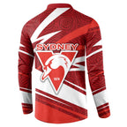Sydney Swans Australian Football Button Sweatshirt Swans Mascot Art With Indigenous Pattern Art