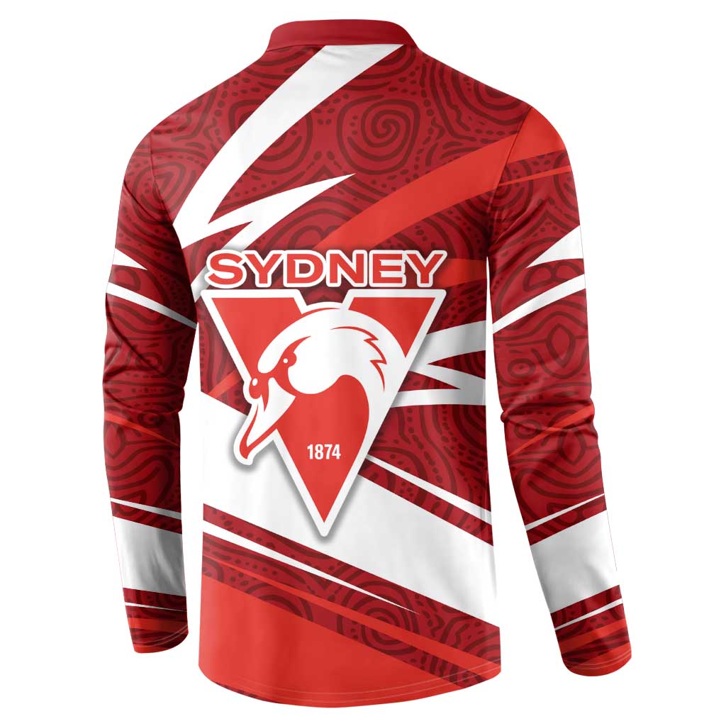 Sydney Swans Australian Football Button Sweatshirt Swans Mascot Art With Indigenous Pattern Art