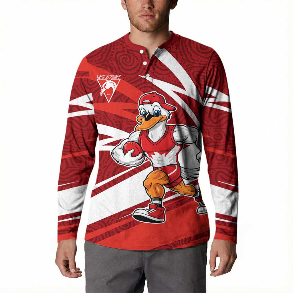 Sydney Swans Australian Football Button Sweatshirt Swans Mascot Art With Indigenous Pattern Art