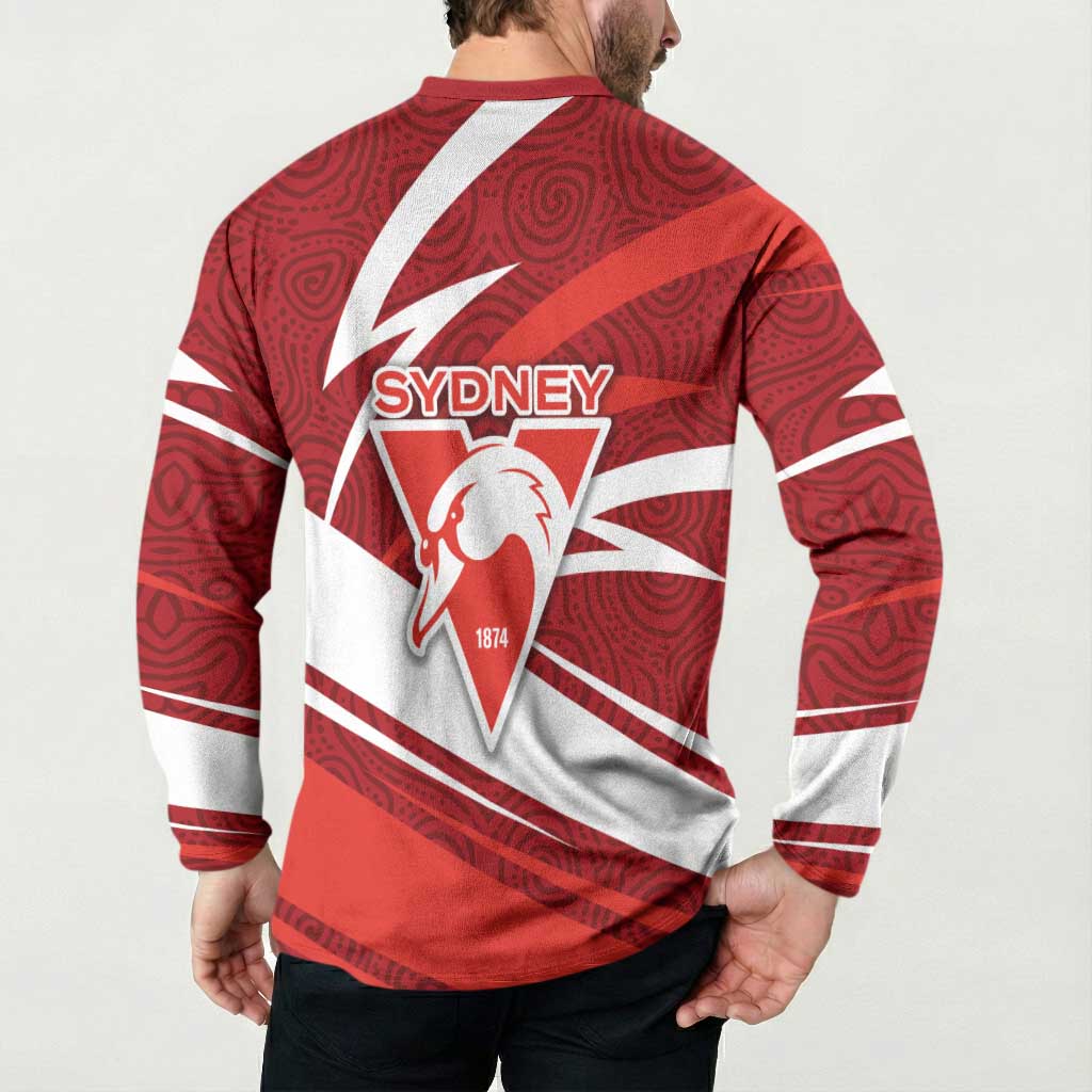 Sydney Swans Australian Football Button Sweatshirt Swans Mascot Art With Indigenous Pattern Art