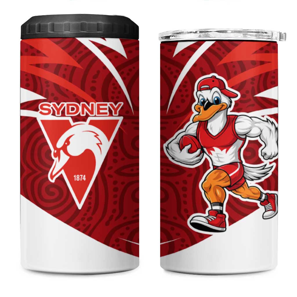 Sydney Swans Australian Football 4 in 1 Can Cooler Tumbler Swans Mascot Art With Indigenous Pattern Art