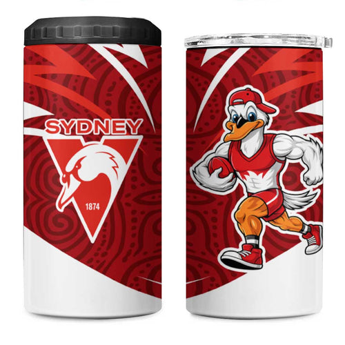 Sydney Swans Australian Football 4 in 1 Can Cooler Tumbler Swans Mascot Art With Indigenous Pattern Art