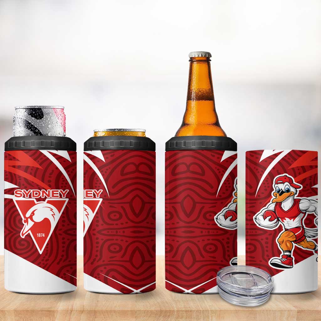 Sydney Swans Australian Football 4 in 1 Can Cooler Tumbler Swans Mascot Art With Indigenous Pattern Art
