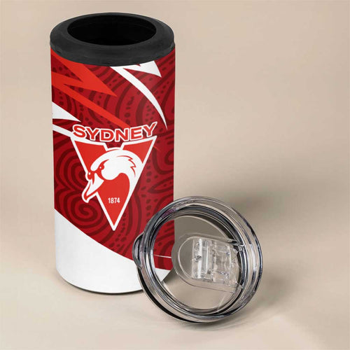 Sydney Swans Australian Football 4 in 1 Can Cooler Tumbler Swans Mascot Art With Indigenous Pattern Art