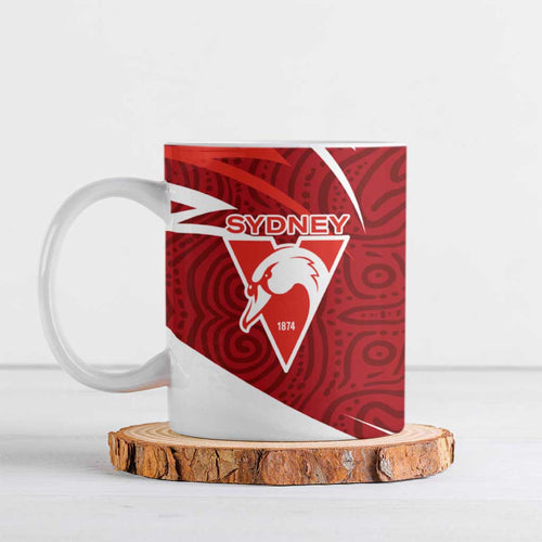 Sydney Swans Australian Football Ceramic Mug Swans Mascot Art With Indigenous Pattern Art